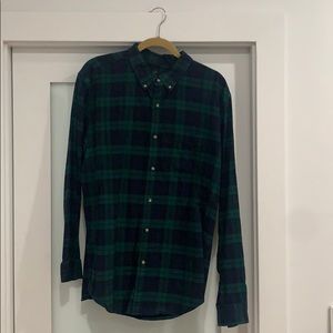 J. Crew Navy and Green Plaid Oxford Shirt